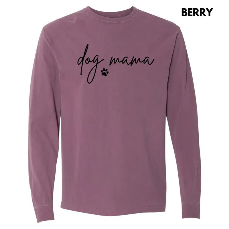 Cursive Dog Mama Long Sleeve Comfort Colors T-Shirt 'NLB' Hoodie, Sweatshirt | RetroVerseTees.com