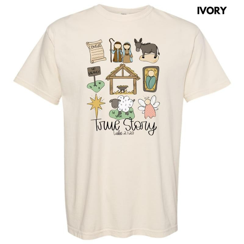 Cursive True Story Nativity Collage Comfort Colors T-Shirt Hoodie, Sweatshirt | RetroVerseTees.com