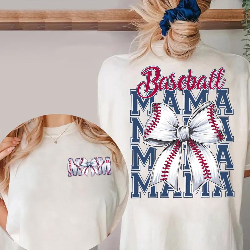 Custom Baseball Mama 2 Sides Shirt, Mother's Day Gift, Baseball Coquette Bow Shirt, Gift For Mom, New Mom Gift, Baseball...
