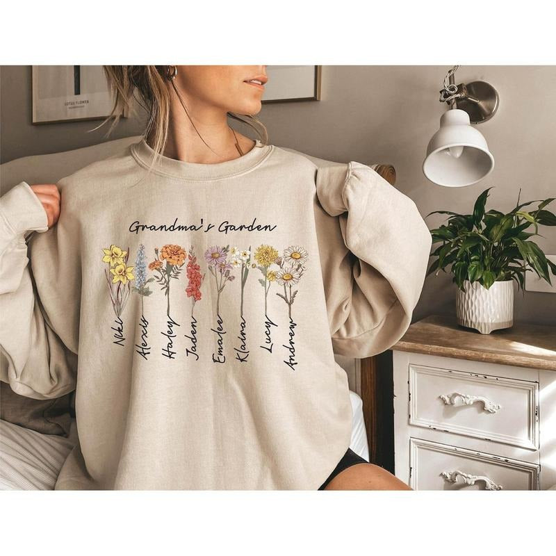 Custom Birthflower Grandma's Garden Shirt, Love Grows Here, Mother's Day Gift, Gift for Grandma, Mom's Garden Gift...