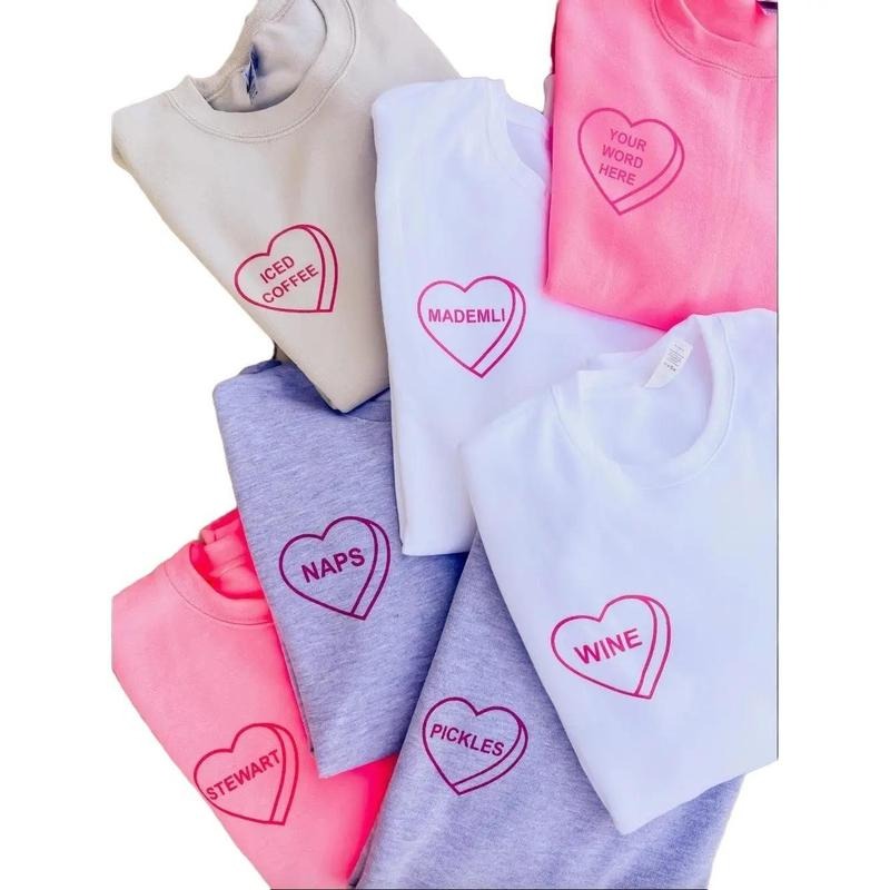 Custom Candy Heart Graphic Sweatshirt T-Shirts, Hoodie | RetroVerseTees.com