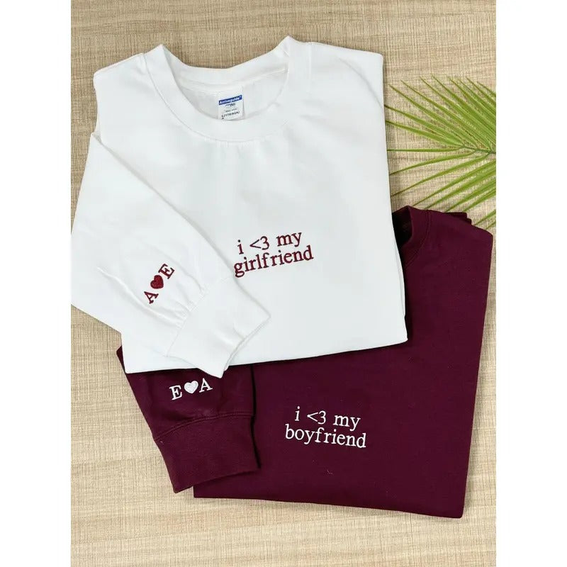 Custom Embroidered i love my girlfriend Couple Matching Initial Hoodie | Personalized Valentines Day Anniversary Gift for...