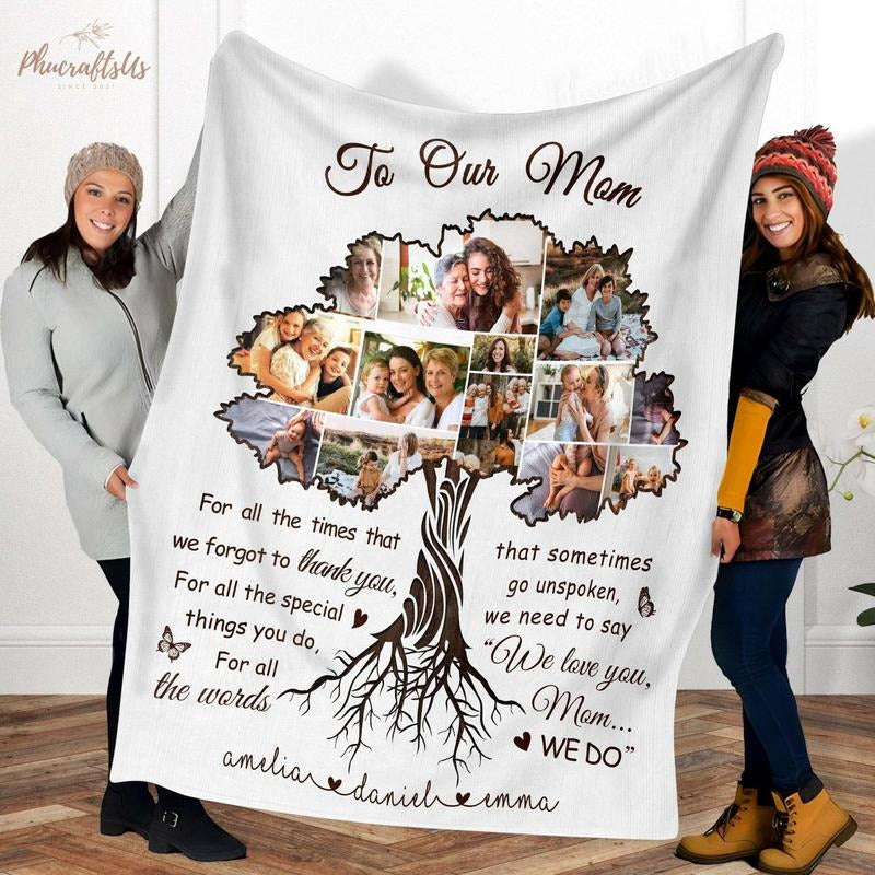 Custom Family Photo Collage Blanket, Mom Blanket From Daughter, Gifts For Mom From Daughter, Mother's Day Blanket Gift...
