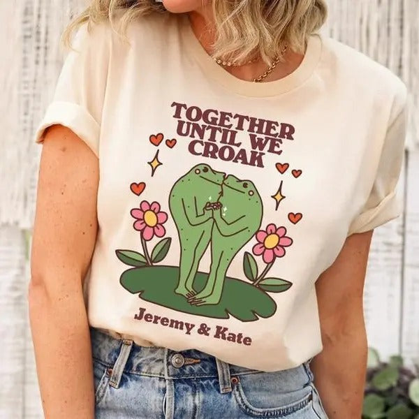 Custom Frog Tshirt, Personalised Name Cottagecore Froggy Tee, Oversized Anniversary Valentines day UNISEX T-shirt, Toad...
