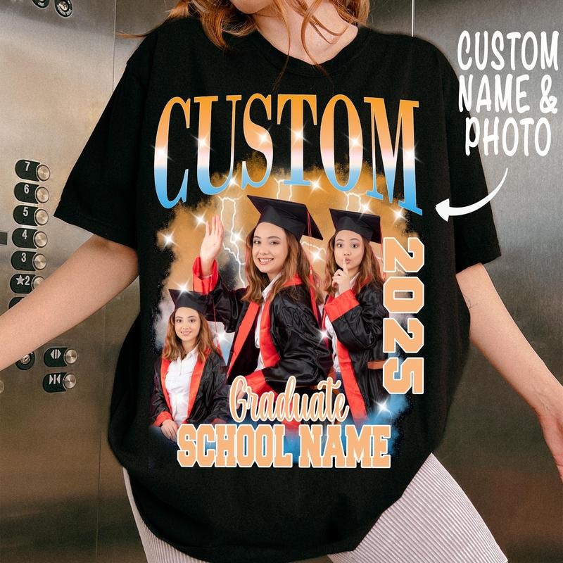 Custom Graduation Bootleg Shirt, Class of 2025 Shirt, Personalized Face Sweatshirt, College Shirt, Senior 2025 Graduate...