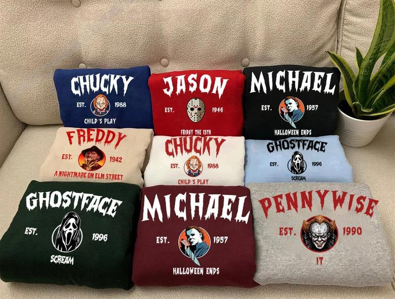 Custom Horror Movie Characters Crewneck, Scary Movie Sweatshirt, Ghost Face Sweatshirt, Michael Sweater, Horror Movie...