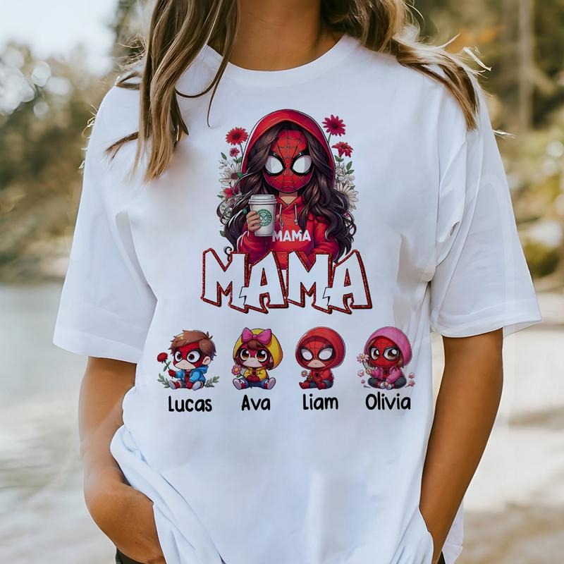 Custom Kid's Name Mama Sp10der Man Shirt, Personalized M0rvel Sp1der Man Shirt, Mother's Day Shirt, Gift For Mom Hoodie,...