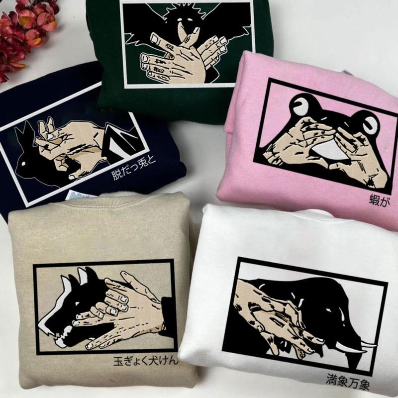 Custom List of Ten Shadows Technique Shikigami Embroidered Sweater, JJK Anime Embroidered Shirt, Manga Embroidered...