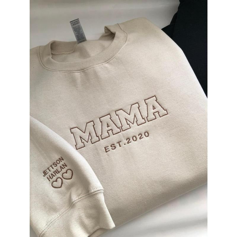 Custom MAMA Sweatshirt, Embroidered Mama Sweatshirt, Personalised Sleeve Sweatshirt, For Her, For Mum, Gift For Mothers...