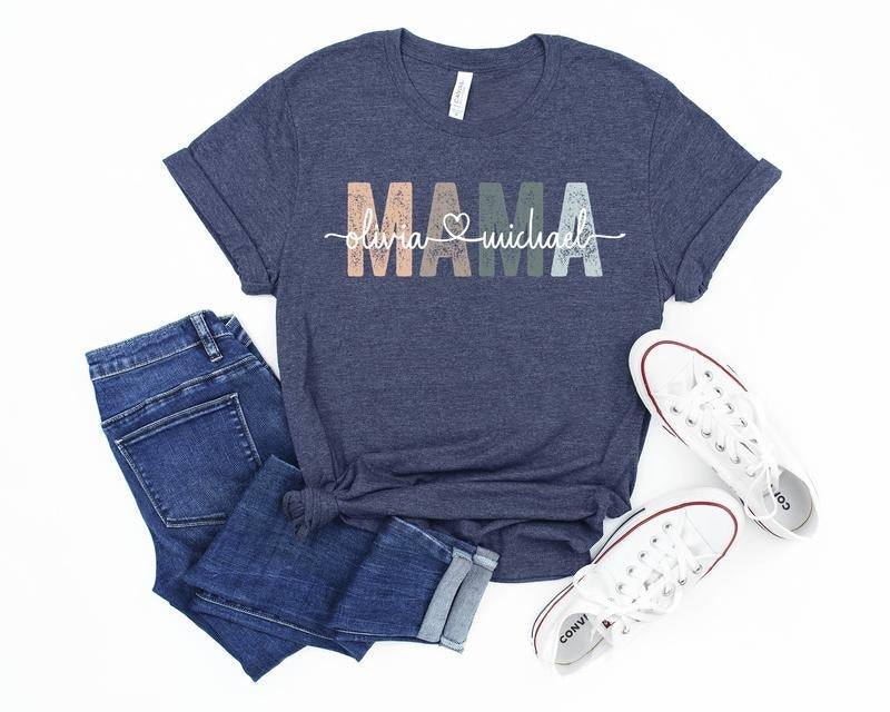 Custom Mama Shirt, Mom Shirt With Names, Personalized Mama T-shirt, Sweatshirt, Hoodie | RetroVerseTees.com