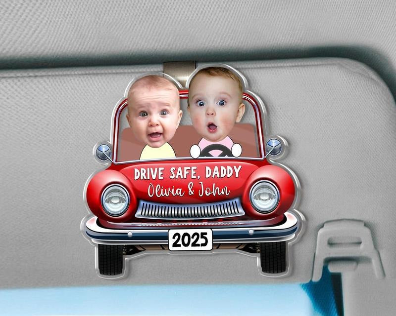 Custom Photo Car Visor Clip, Drive Safe Daddy Gift, Vintage Car Custom Face Visor Clip, Funny Father's Day Gift, New Dad...