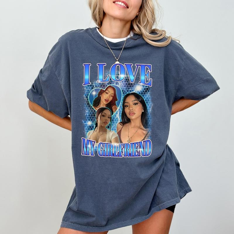 Custom Photo I Love My Girlfriend T-shirt for Boyfriend, Vintage Bootleg Rap Tee, I Love My Gf Shirt, Valentine's Day...