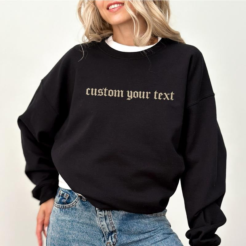 Custom Text Sweatshirt, Personalized Unisex Sweaters, Your Text Here Crewneck, Custom Made Tops, Customized Gift Ideas...