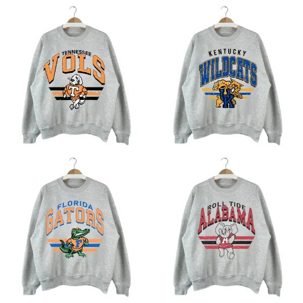 Custom Vintage College Mascot Crewneck - All Football Teams In Ash Grey T-Shirts, Hoodie, Sweatshirt | RetroVerseTees.com