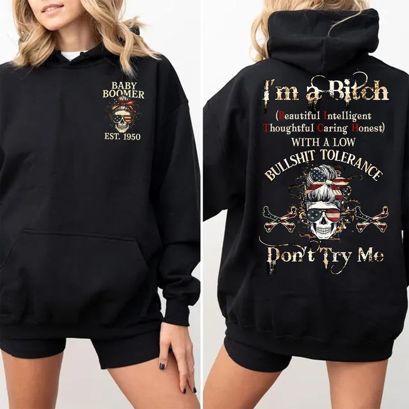 Custom Year Baby Boomer Skull Hoodie , Don't Try Me Boomers FAFO Hoodie, 100% Cotton, Two-Sided Design Menswear Autumn...