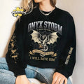 Custom name Onyx Storm Brave The Dark Sweatshirt, I Will Save Him Fourth Wing Series, Basgiath War College Bookish...