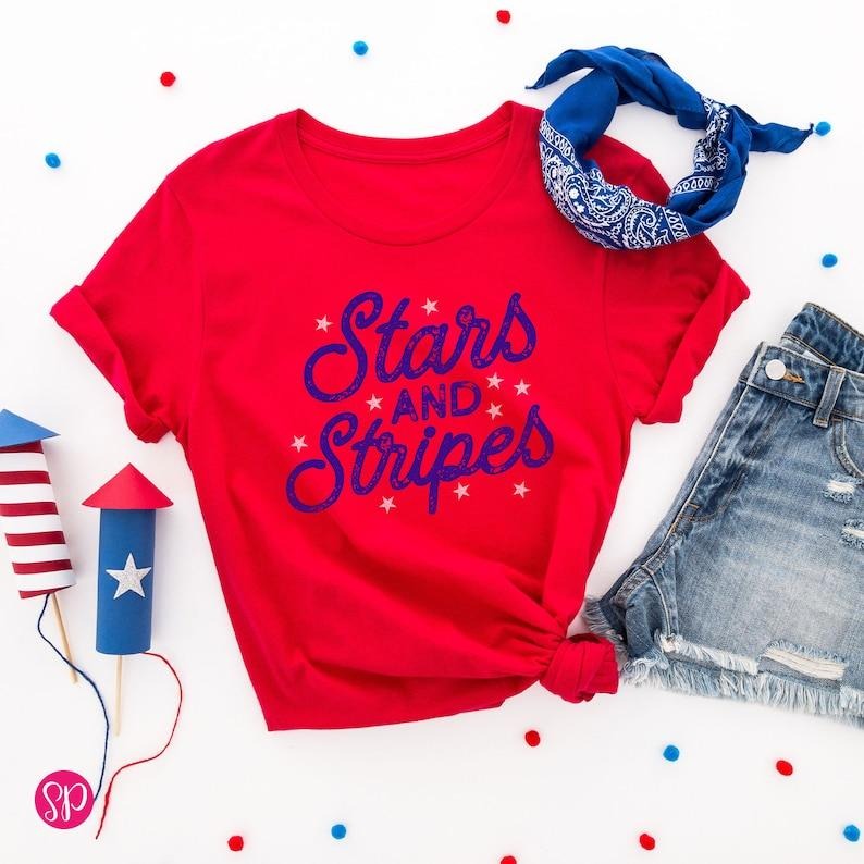 Cute 4th of July T-Shirt, Stars and Stripes Graphic Tee, Red White and Blue Shirt Hoodie, Sweatshirt | RetroVerseTees.com