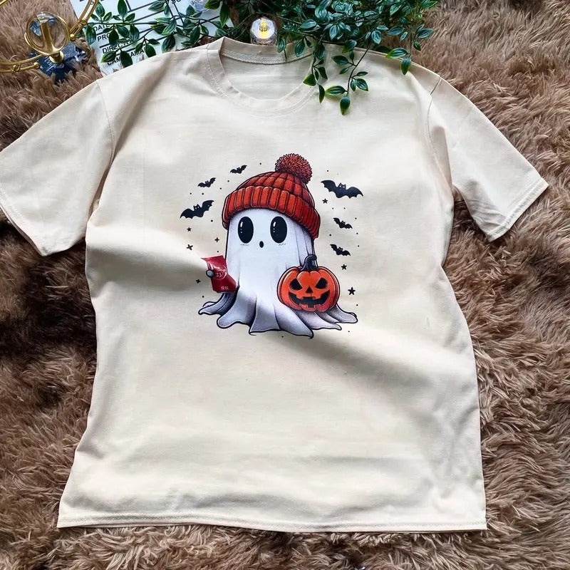 Cute Boo Ghost Reading Books Shirt, Hallowen Shirt,  Cute Fall Shirt, Spooky Season Hoodie, Sweatshirt | RetroVerseTees.com