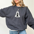 Cute Cat Ghost Sweatshirt, Funny Ghost Hugging Black Cat Crewneck, Halloween Boo Cat Sweatshirt, Cute Ghost Sweater,...