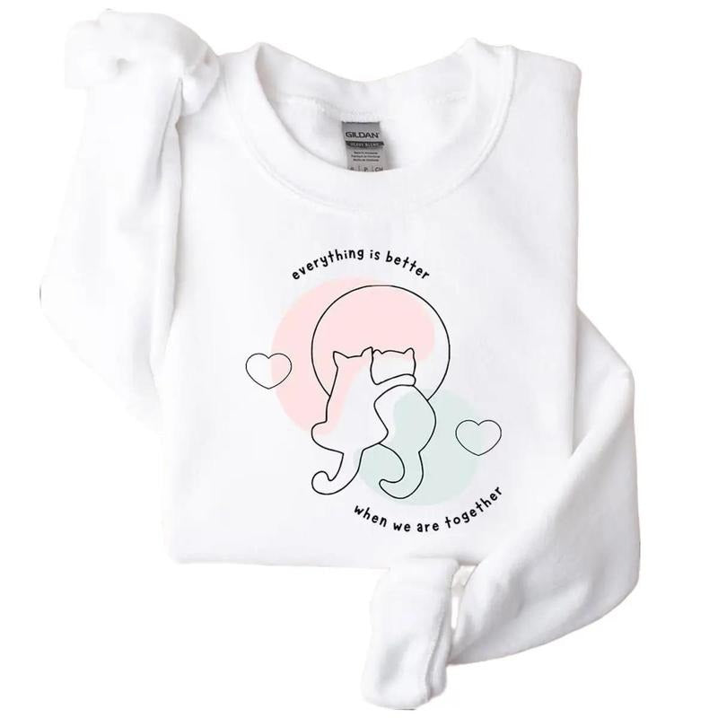 Cute Cat Valentine Sweatshirt, Cat Lover Valentine Sweatshirt for Women T-Shirts, Hoodie | RetroVerseTees.com