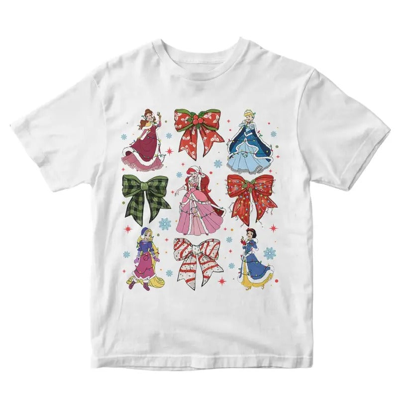 Cute Coquette Bows Christmas Graphic Tee - Princess Cartoon Shirt - Holiday Shirt - Cartoon Shirt - Merry Christmas