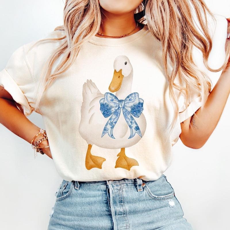 Cute Coquette Goose Shirt, Goose Lover Tee, Coquette Floral Girly Goose T-shirt Hoodie, Sweatshirt | RetroVerseTees.com