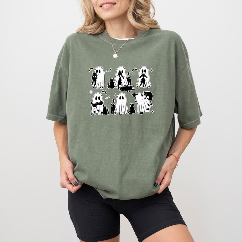 Cute Ghost with Black Cat Shirt Comfort Colors, Funny Halloween Boo Cats Tee, Cute Ghost Tshirt, Spooky Season Tee, Ghost...