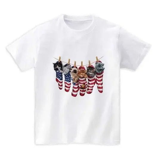 Cute Kittens in USA America Stocking, Cat - Short Sleeve Unisex, Men Made in USA T-Shirts, Hoodie, Sweatshirt