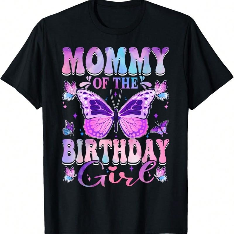 Cute Mommy FOG TNF Birthday Girl Butterfly Party Matching Family T-Shirt Black Short Sleeve Knitted Cotton Fit Women'WB...