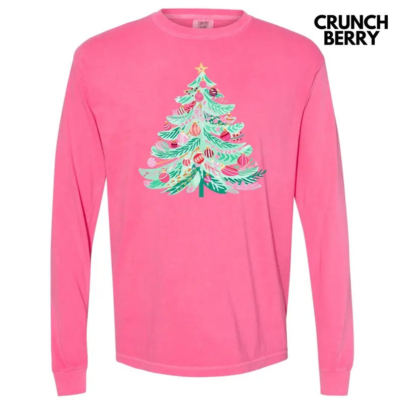 Cutesy Christmas Tree Long Sleeve Comfort Colors T-Shirt 'NLB' Hoodie, Sweatshirt | RetroVerseTees.com
