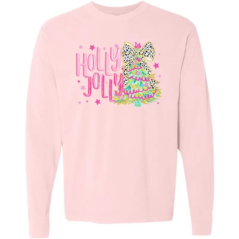 Cutesy Holly Jolly Tree Long Sleeve Comfort Colors T-Shirt 'NLB' Hoodie, Sweatshirt | RetroVerseTees.com