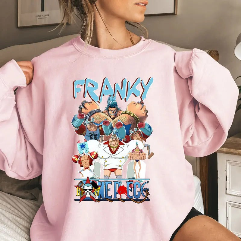 Cyborg Strawhat OP Characters Shirt Crewneck Hoodie, Anime Shirt Comfort Cotton Sweatshirt | RetroVerseTees.com