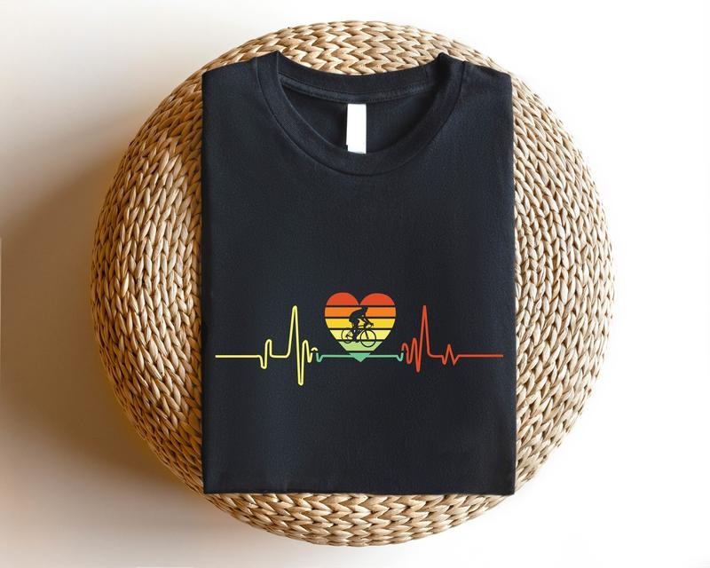 Cycling Heartbeat Shirt, Cycling Heart Tee, Bicycle Lover Gift Tee, Matching Bicycle Rider T-Shirt, Sport Shirt, Bike...