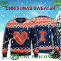 Logo Pattern Heart Football Illinois Fighting Illini Christmas Ugly Sweater