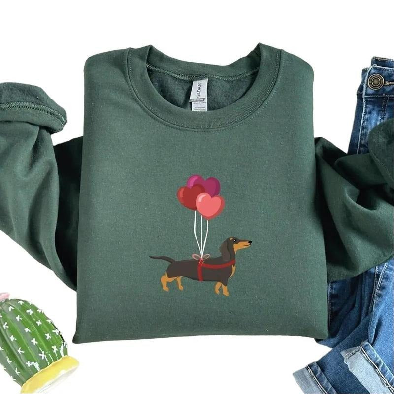 Dachshund Balloon, Valentines Day Sweatshirt, Dachshund Lover For Women T-Shirts, Hoodie | RetroVerseTees.com