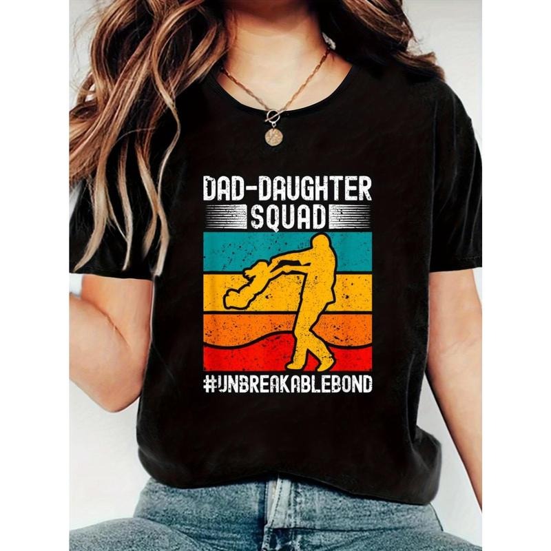 Dad Daughter Squad Unbreakablebond Daddy'WB shield Girl Papa TNF T-Shirt, Casual Short Sleeve Top For Spring & Summer,...