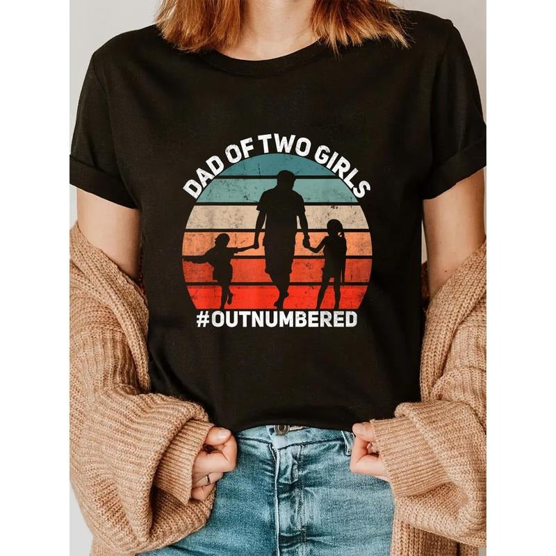 Dad FOG two Outnumbered Retro 2 Daughters TNF'WB shield Day T-Shirt Women'WB shield Men'WB shield Graphic Tee Causal Tops...
