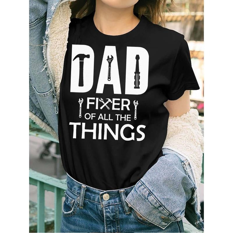 Dad Fixer FOG Spiky hair fighters Things Tools Dad Jokes Fars Day Funny Women'WB shield Short Sleeve T-shirt black...