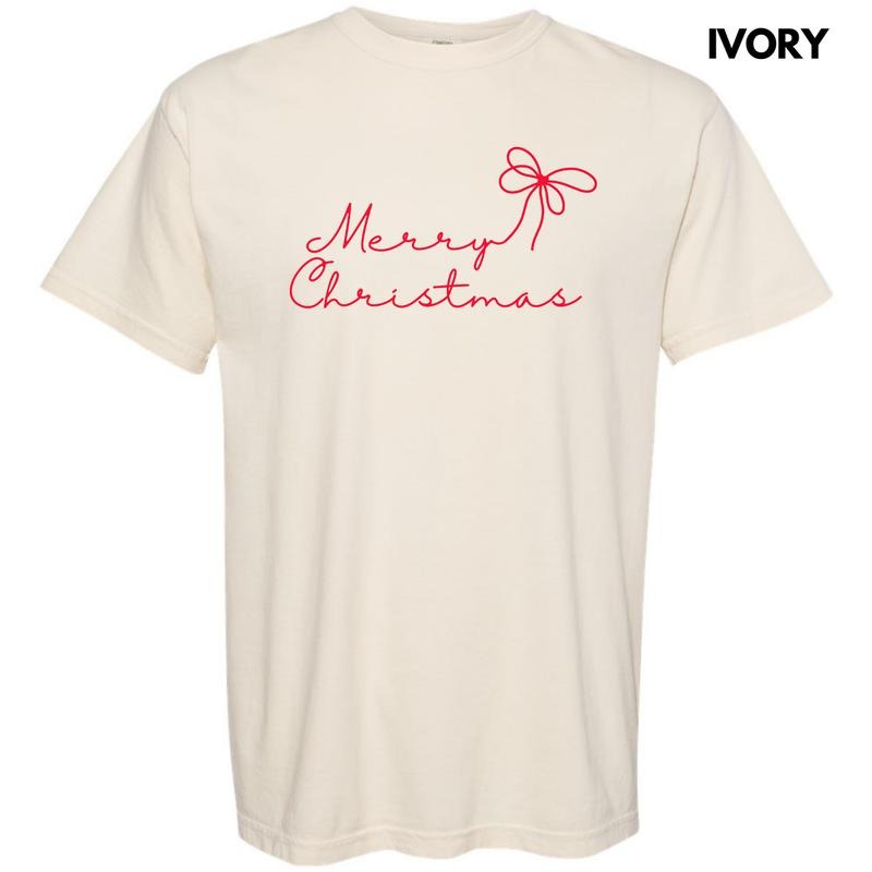 Dainty Script Red Merry Christmas Comfort Colors T-Shirt 'NLB' Hoodie, Sweatshirt | RetroVerseTees.com