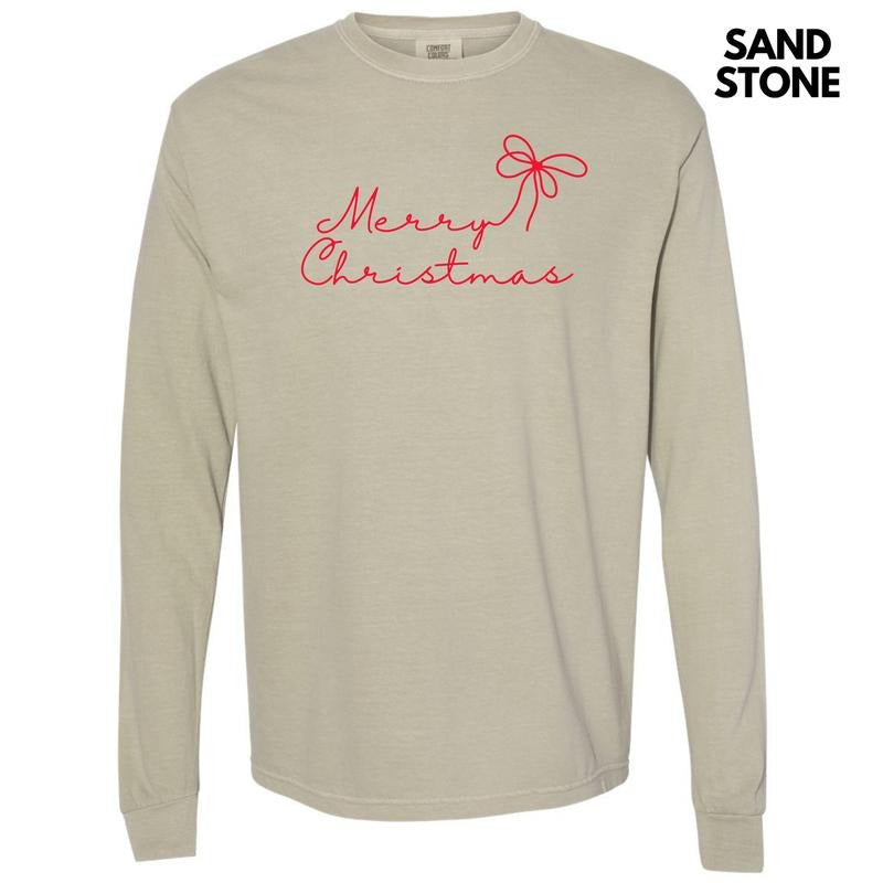Dainty Script Red Merry Christmas Long Sleeve Comfort Colors T-Shirt 'NLB' Hoodie, Sweatshirt | RetroVerseTees.com