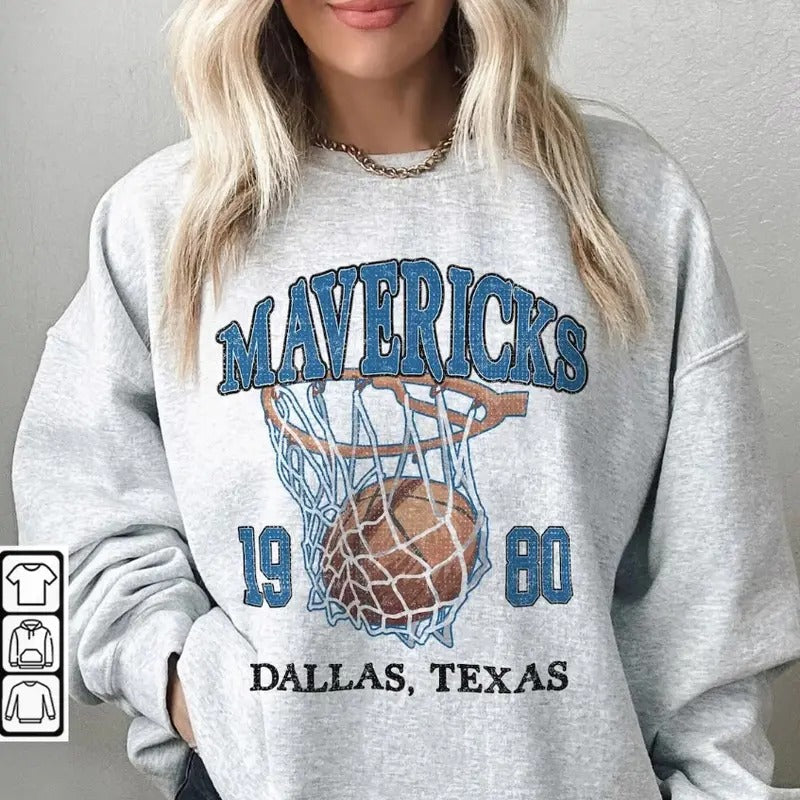 Dallas Basketball Vintage Sport Sweatshirt, Mavericks 90s Basketball Graphic Tee Hoodie | RetroVerseTees.com