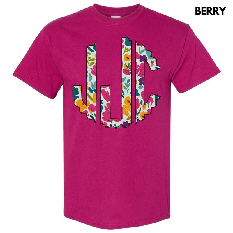 Dark Floral Monogram Gildan Short Sleeve T-Shirt 'NLB' Hoodie, Sweatshirt | RetroVerseTees.com