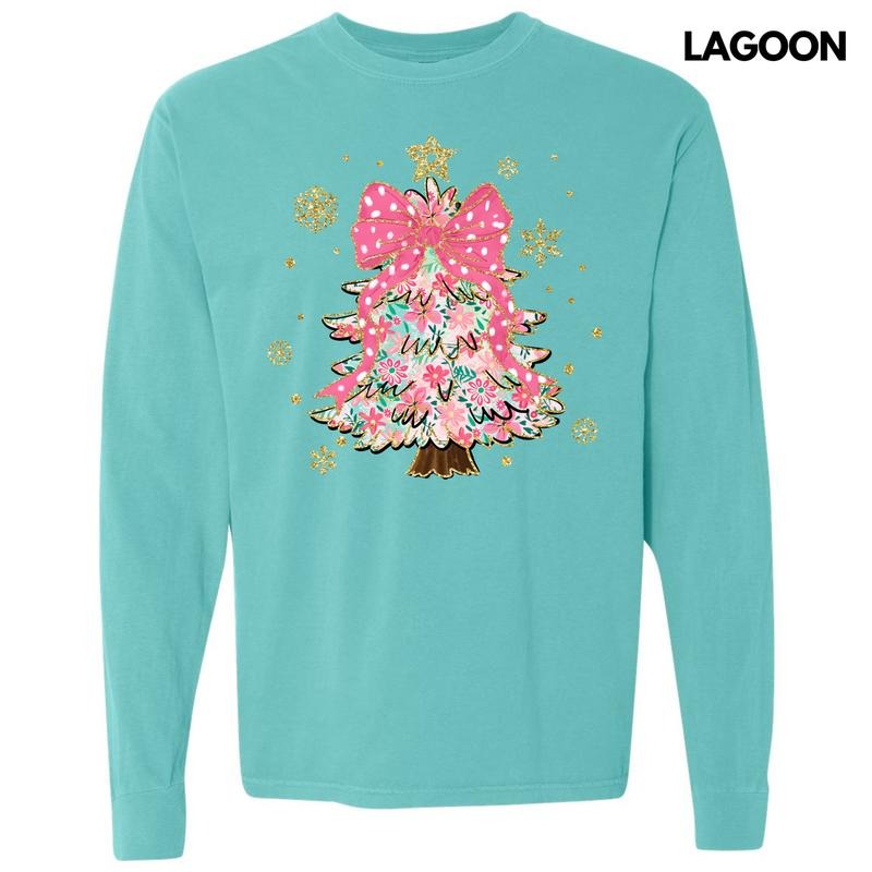 Darling Floral Christmas Tree Long Sleeve Comfort Colors T-Shirt 'NLB' Hoodie, Sweatshirt | RetroVerseTees.com