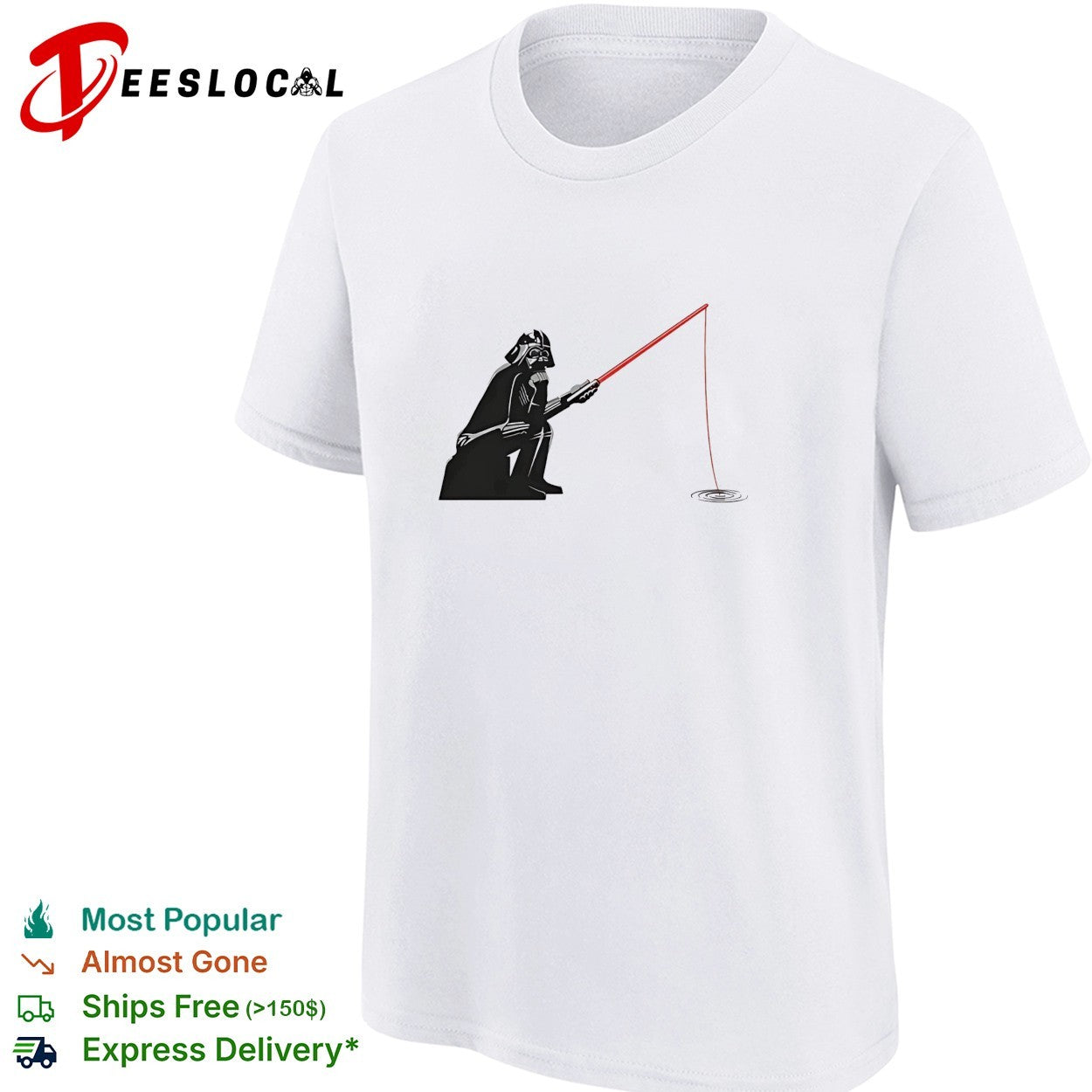 Darth Vader fishing with lightsaber rod sitting shirt