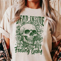 Dead Inside but Feeling Lucky Skull St Patricks Day Graphic Tee Skeleton Clover Dead Inside Tshirt St. Pattys Lucky Skull...