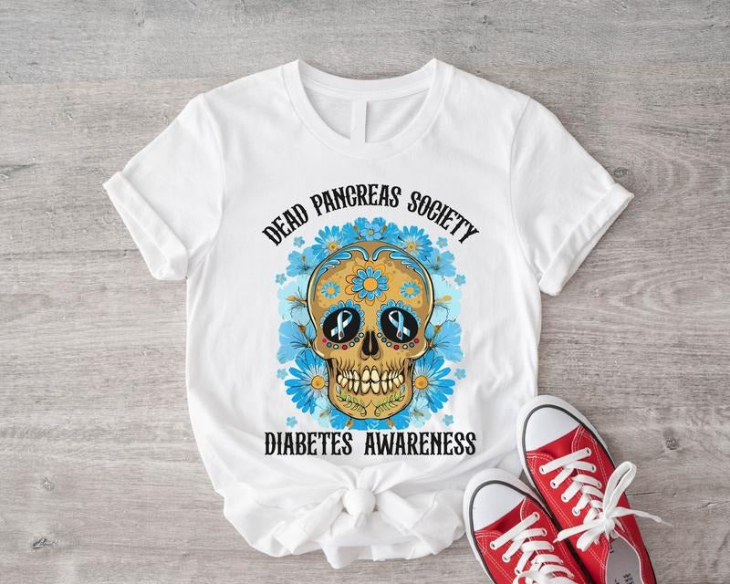 Dead Pancreas Society Shirt, Diabetes Awareness T-Shirt, Floral Skull Diabetic Gift Shirt, Matching Pancreas Warriors,...