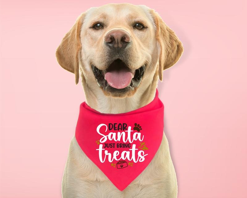 Dear Santa Just Bring Treats Dog Bandana, Christmas Puppy Handkerchief, Holiday Dog Gift Neck Scarf, Pets Owner Christmas...