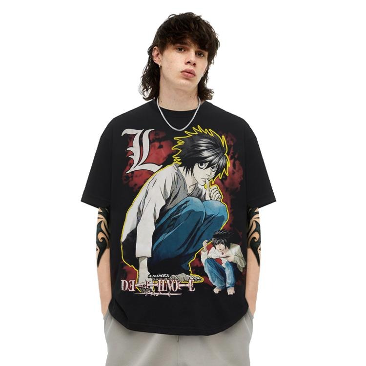 Death Note "L" Heavyweight Vintage Tee 100% Cotton OVERSIZED Anime T-shirt Menswear Top Crew Necks Tshirt Casual...