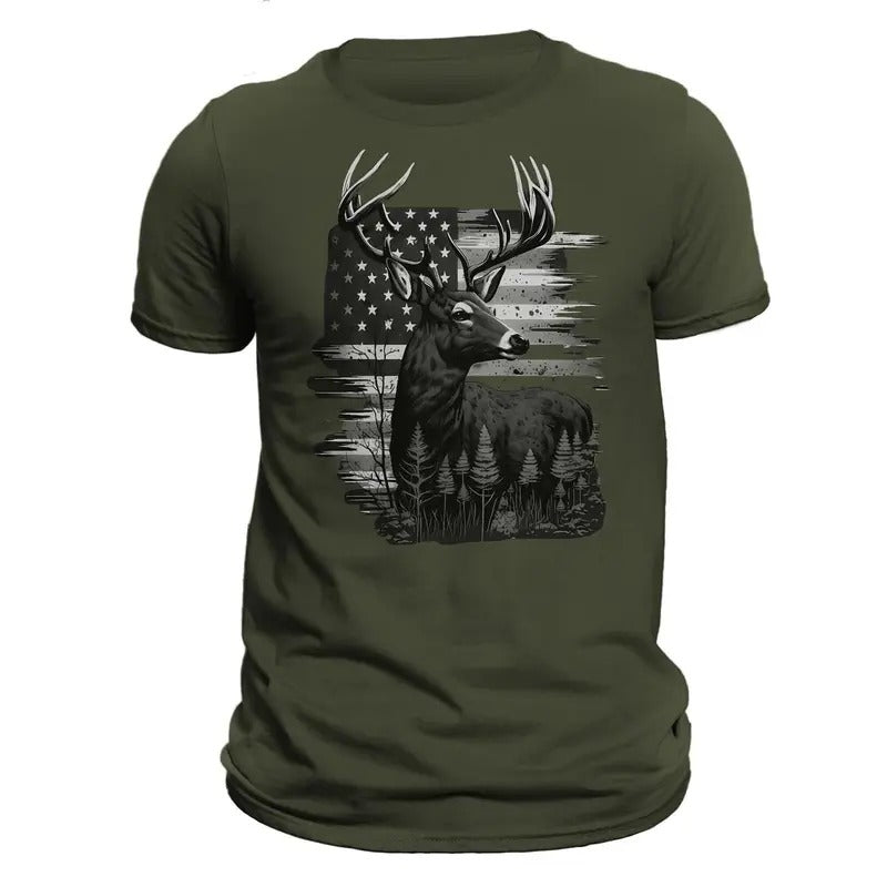 Deer Hunter American Hunting Flag Men's T-Shirt Casual Classic Hoodie, Sweatshirt | RetroVerseTees.com