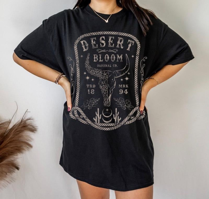 Desert Bloom Western Graphic Tee Wild Flower Shirt Bull Skull Shirt Vintage Inspired Southwest Shirt Distressed Country...